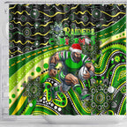 Merry Christmas Raiders Shower Curtain Aboriginal Santa Rugby Mascot - Canberra