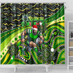 Merry Christmas Raiders Shower Curtain Aboriginal Santa Rugby Mascot - Canberra