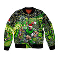 Merry Christmas Raiders Sleeve Zip Bomber Jacket Aboriginal Santa Rugby Mascot - Canberra
