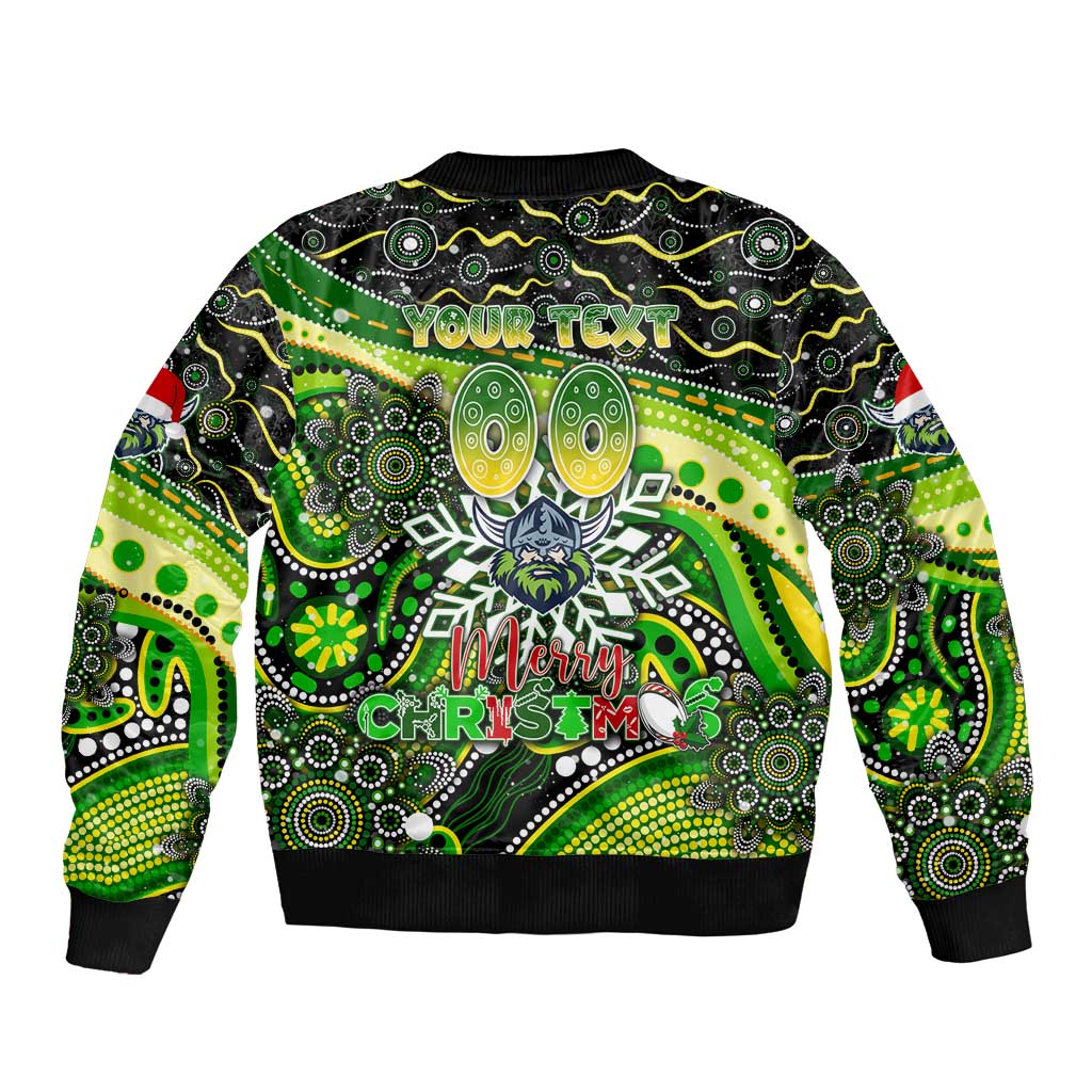 Merry Christmas Raiders Sleeve Zip Bomber Jacket Aboriginal Santa Rugby Mascot - Canberra