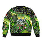 Merry Christmas Raiders Sleeve Zip Bomber Jacket Aboriginal Santa Rugby Mascot - Canberra