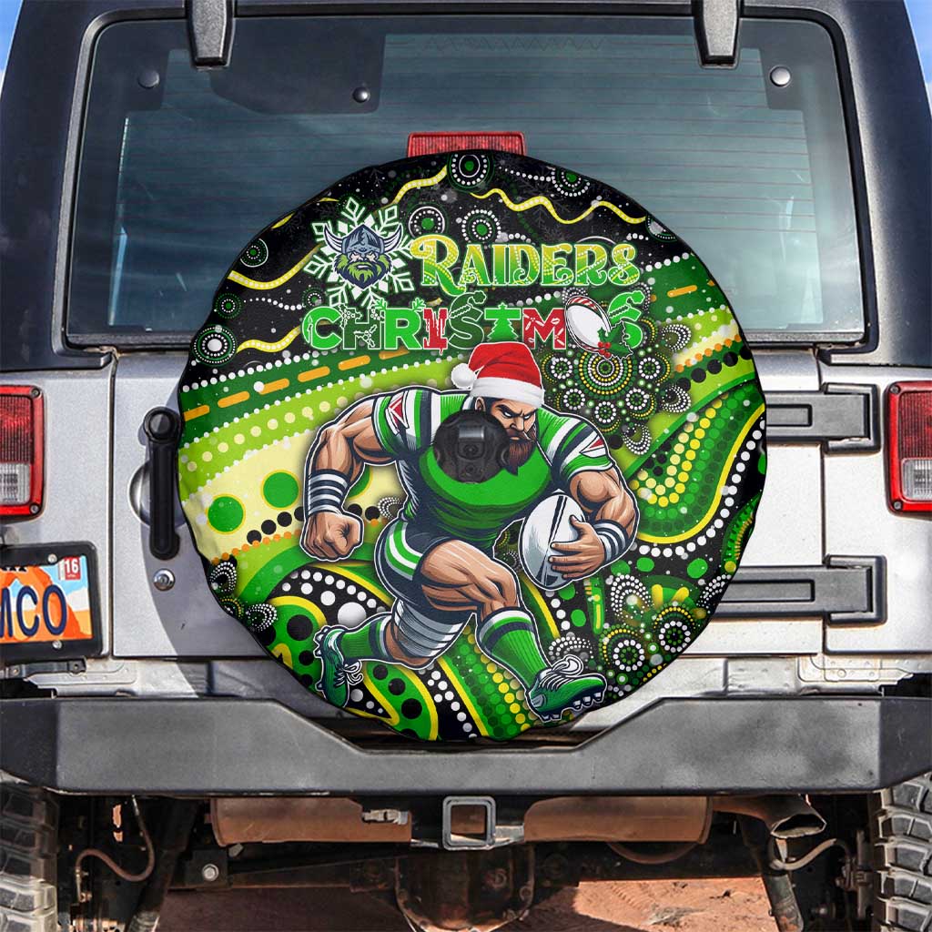 Merry Christmas Raiders Spare Tire Cover Aboriginal Santa Rugby Mascot - Canberra