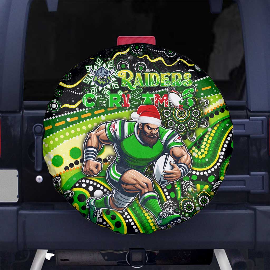 Merry Christmas Raiders Spare Tire Cover Aboriginal Santa Rugby Mascot - Canberra