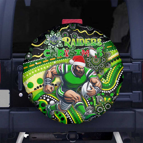 Merry Christmas Raiders Spare Tire Cover Aboriginal Santa Rugby Mascot - Canberra