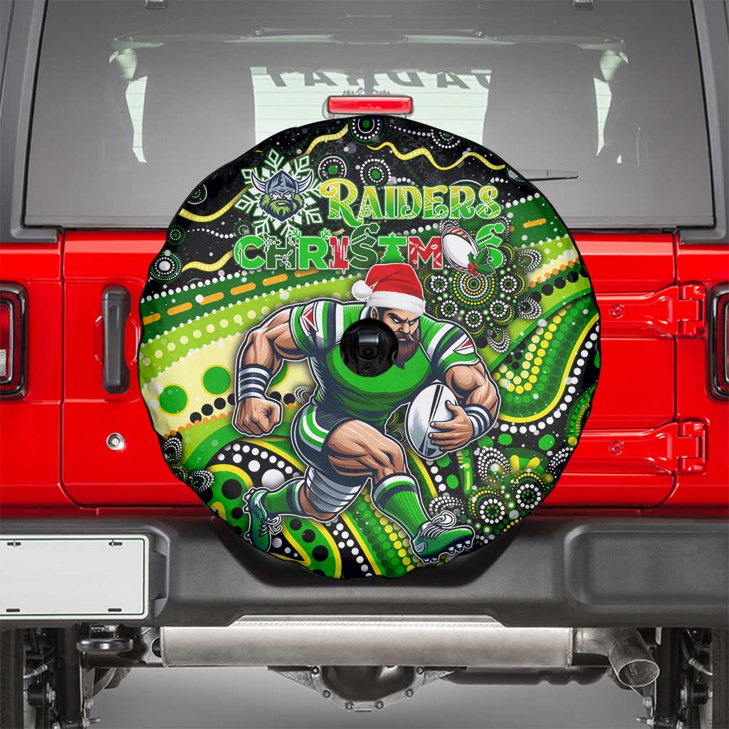 Merry Christmas Raiders Spare Tire Cover Aboriginal Santa Rugby Mascot - Canberra