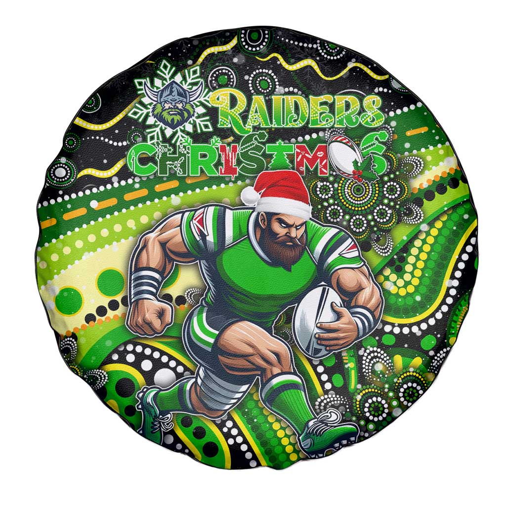 Merry Christmas Raiders Spare Tire Cover Aboriginal Santa Rugby Mascot - Canberra
