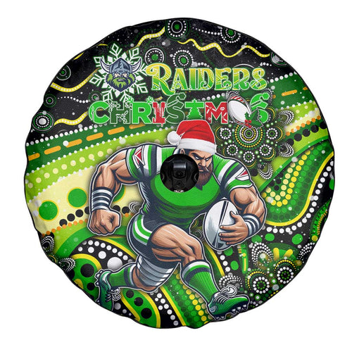 Merry Christmas Raiders Spare Tire Cover Aboriginal Santa Rugby Mascot - Canberra