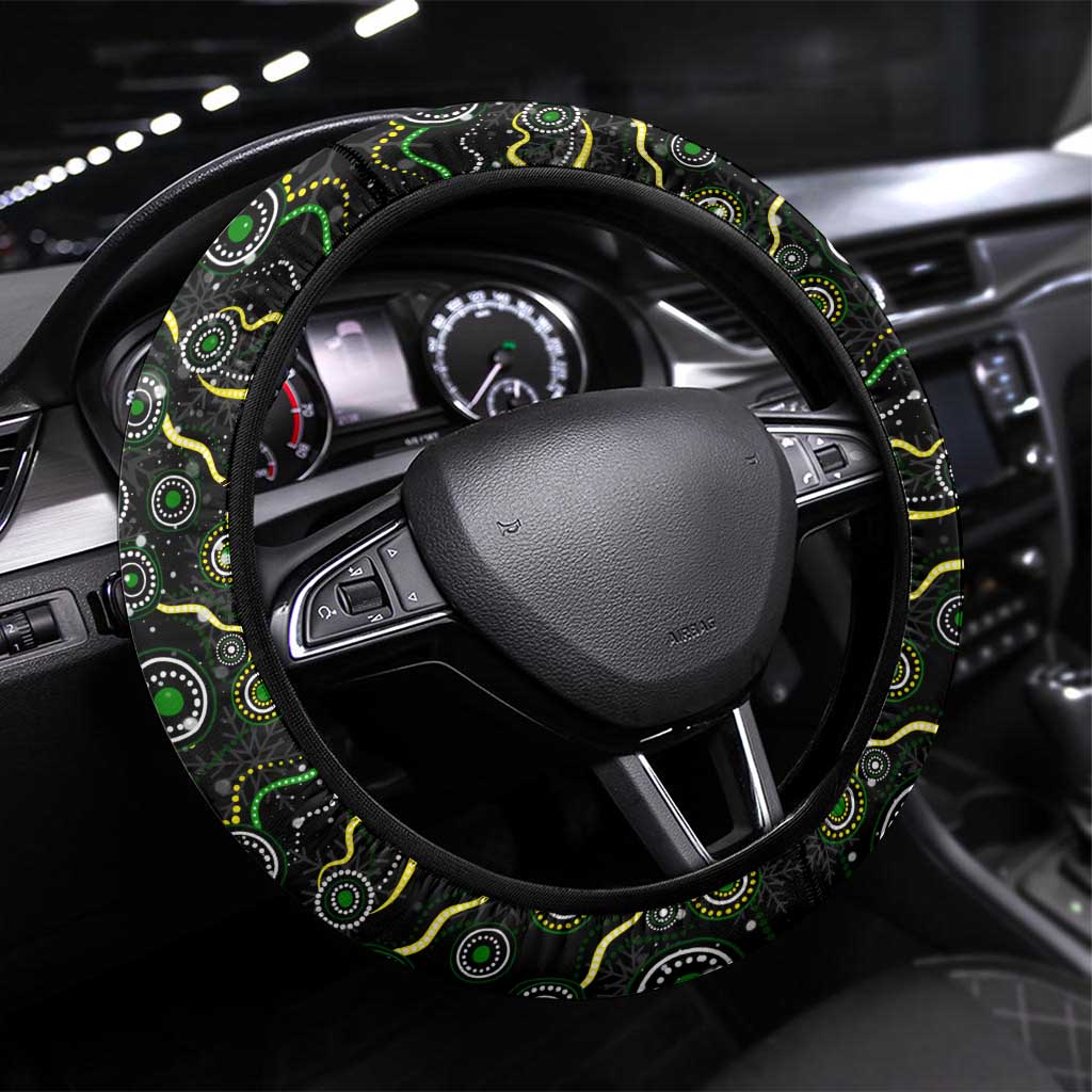 Merry Christmas Raiders Steering Wheel Cover Aboriginal Santa Rugby Mascot - Canberra