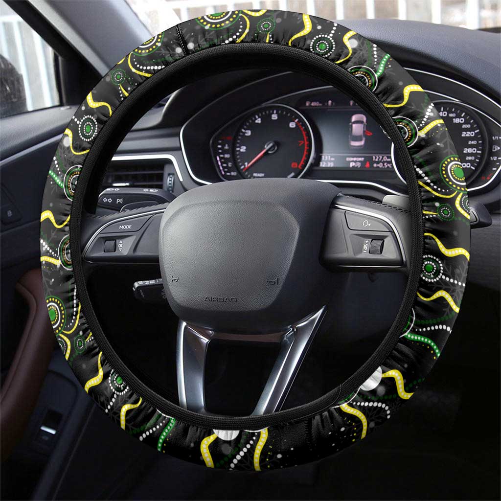 Merry Christmas Raiders Steering Wheel Cover Aboriginal Santa Rugby Mascot - Canberra