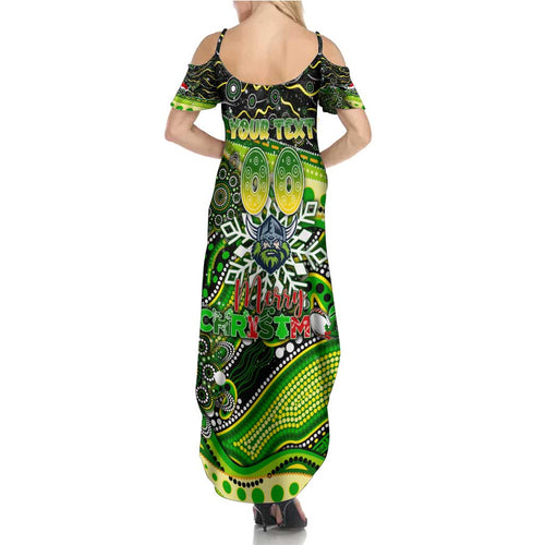 Merry Christmas Raiders Summer Maxi Dress Aboriginal Santa Rugby Mascot - Canberra