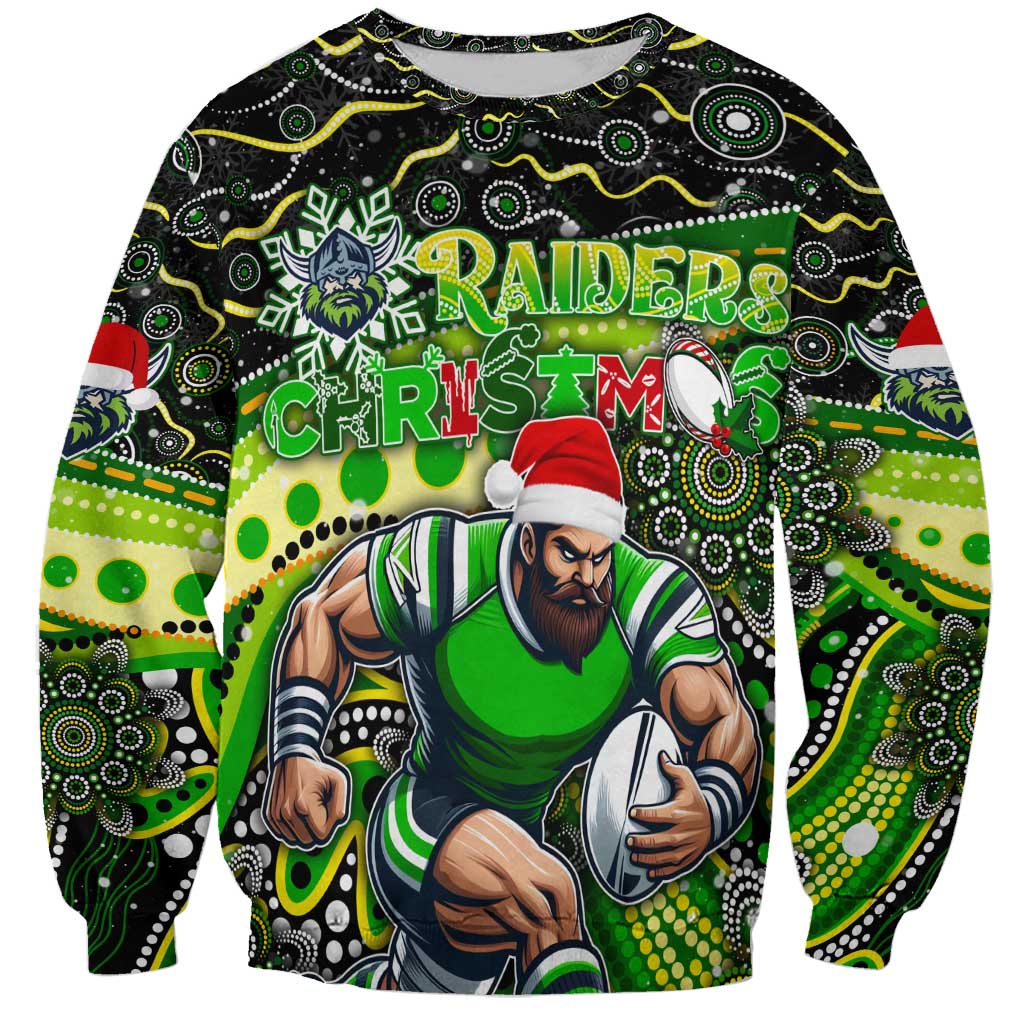 Merry Christmas Raiders Sweatshirt Aboriginal Santa Rugby Mascot - Canberra