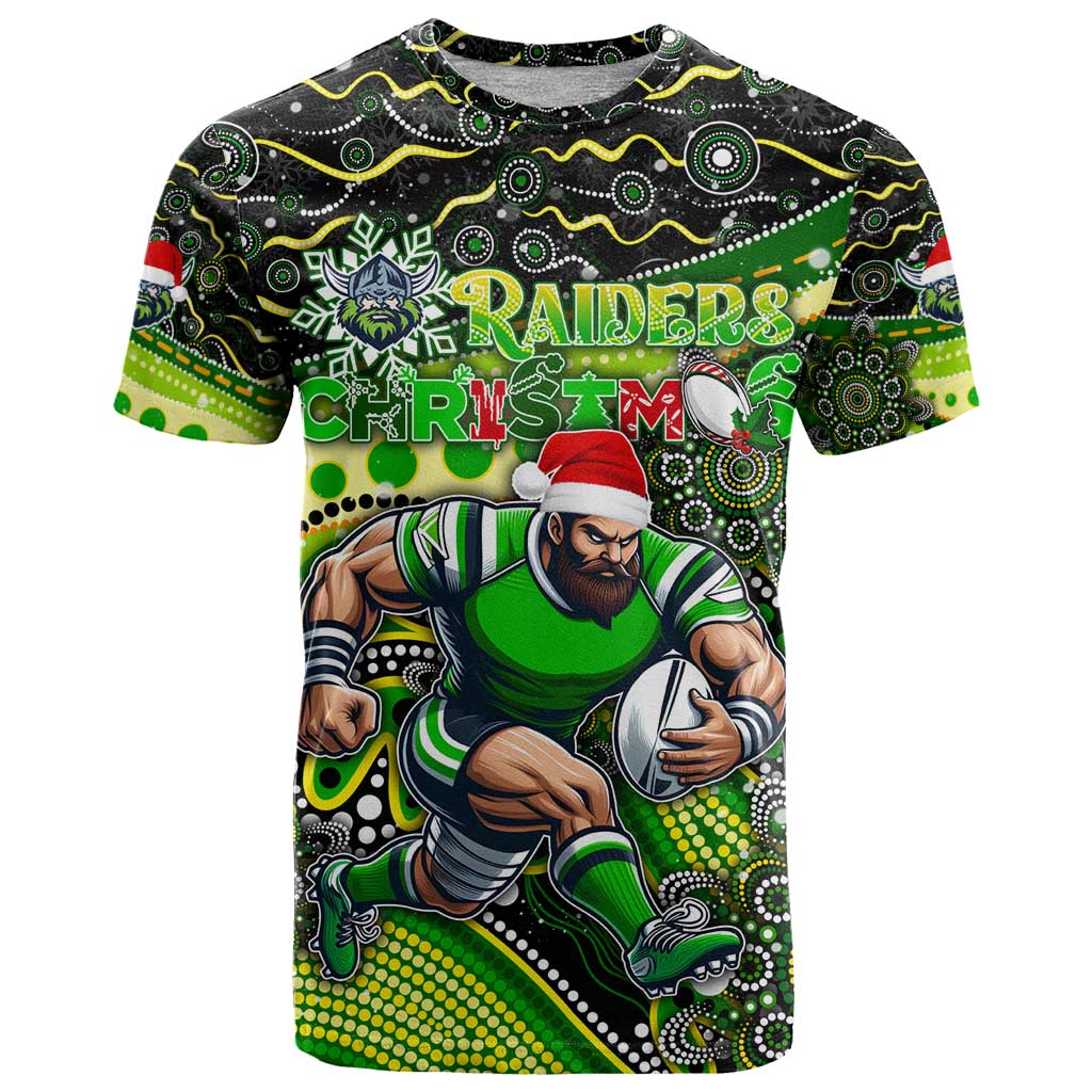 Merry Christmas Raiders T Shirt Aboriginal Santa Rugby Mascot - Canberra