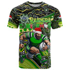 Merry Christmas Raiders T Shirt Aboriginal Santa Rugby Mascot - Canberra