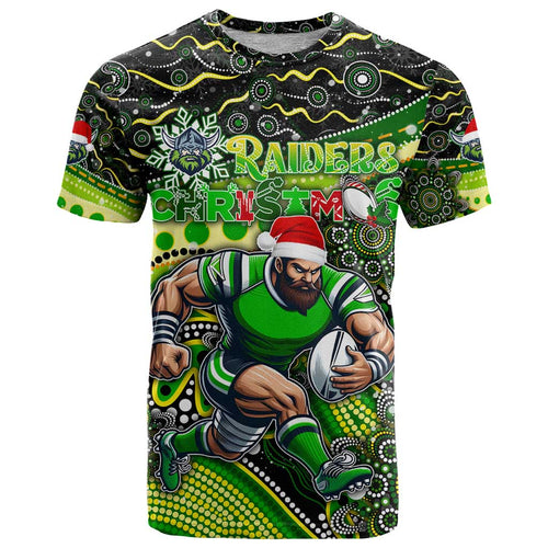 Merry Christmas Raiders T Shirt Aboriginal Santa Rugby Mascot - Canberra