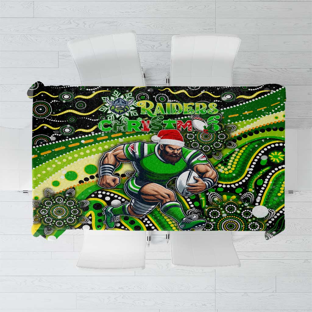 Merry Christmas Raiders Tablecloth Aboriginal Santa Rugby Mascot - Canberra