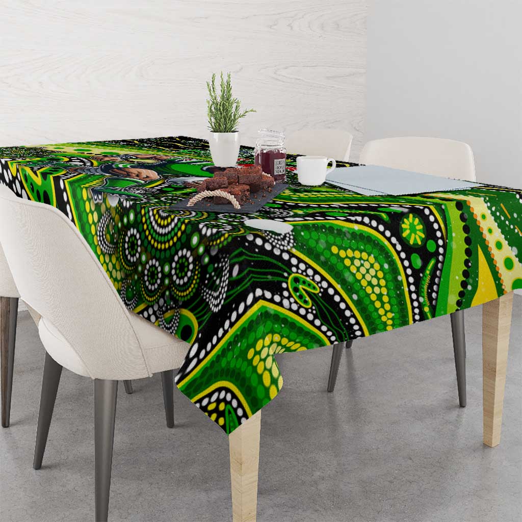 Merry Christmas Raiders Tablecloth Aboriginal Santa Rugby Mascot - Canberra