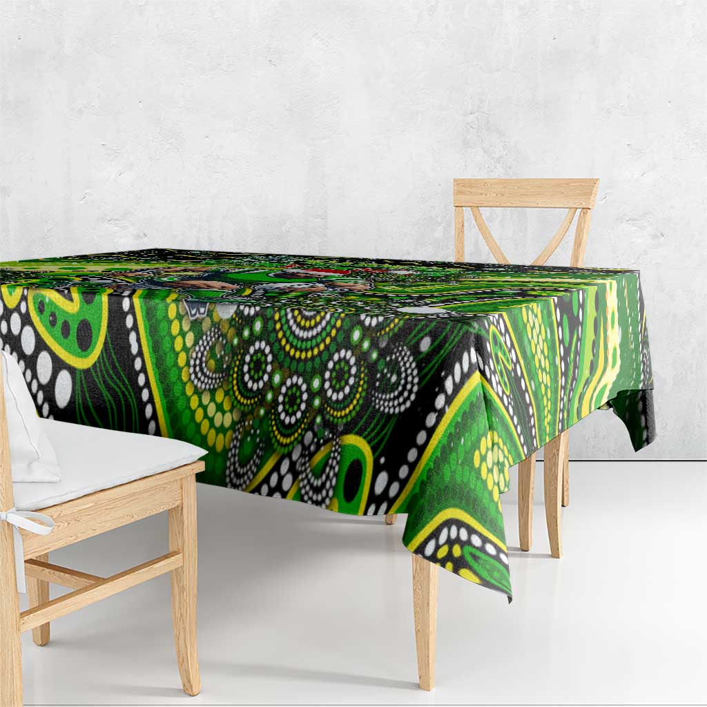 Merry Christmas Raiders Tablecloth Aboriginal Santa Rugby Mascot - Canberra