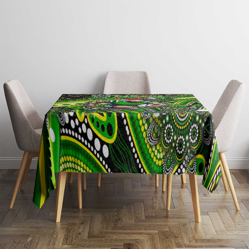 Merry Christmas Raiders Tablecloth Aboriginal Santa Rugby Mascot - Canberra
