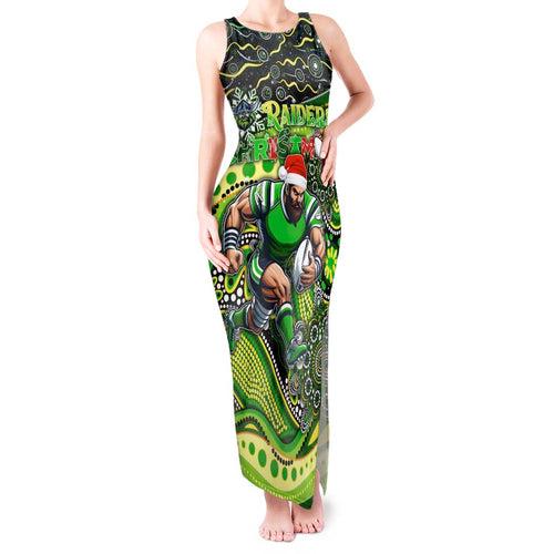 Merry Christmas Raiders Tank Maxi Dress Aboriginal Santa Rugby Mascot - Canberra