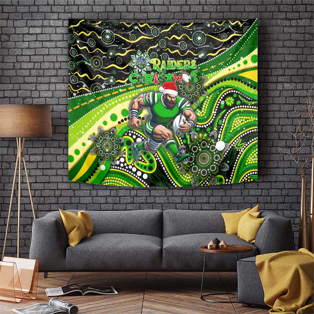 Merry Christmas Raiders Tapestry Aboriginal Santa Rugby Mascot - Canberra