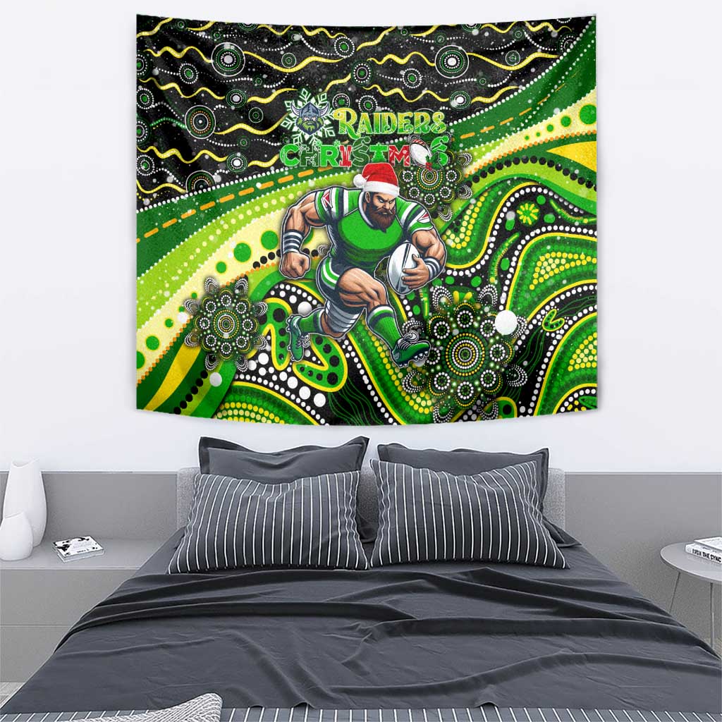 Merry Christmas Raiders Tapestry Aboriginal Santa Rugby Mascot - Canberra