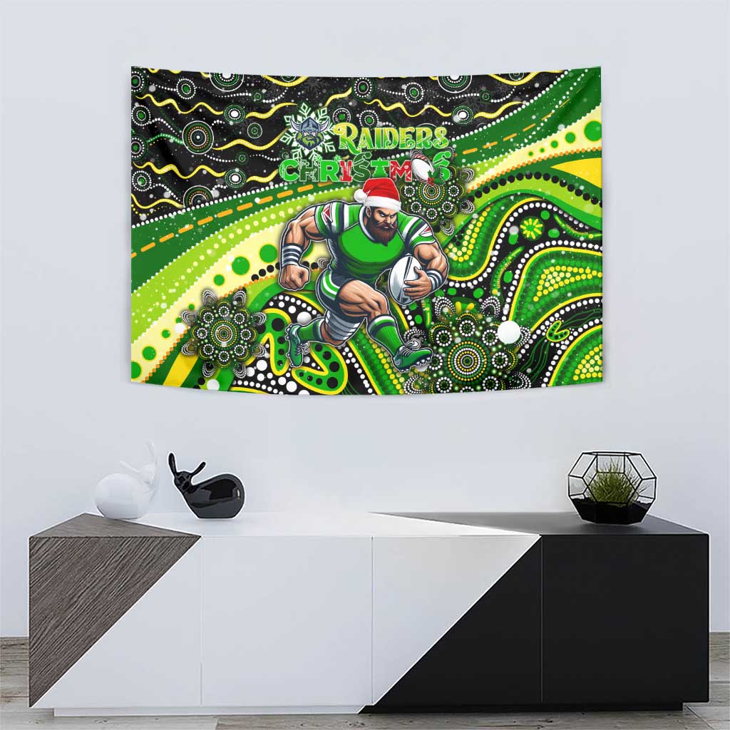 Merry Christmas Raiders Tapestry Aboriginal Santa Rugby Mascot - Canberra