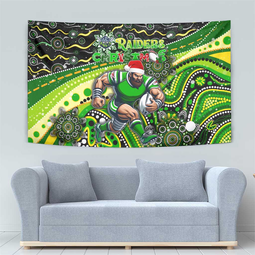 Merry Christmas Raiders Tapestry Aboriginal Santa Rugby Mascot - Canberra