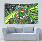 Merry Christmas Raiders Tapestry Aboriginal Santa Rugby Mascot - Canberra