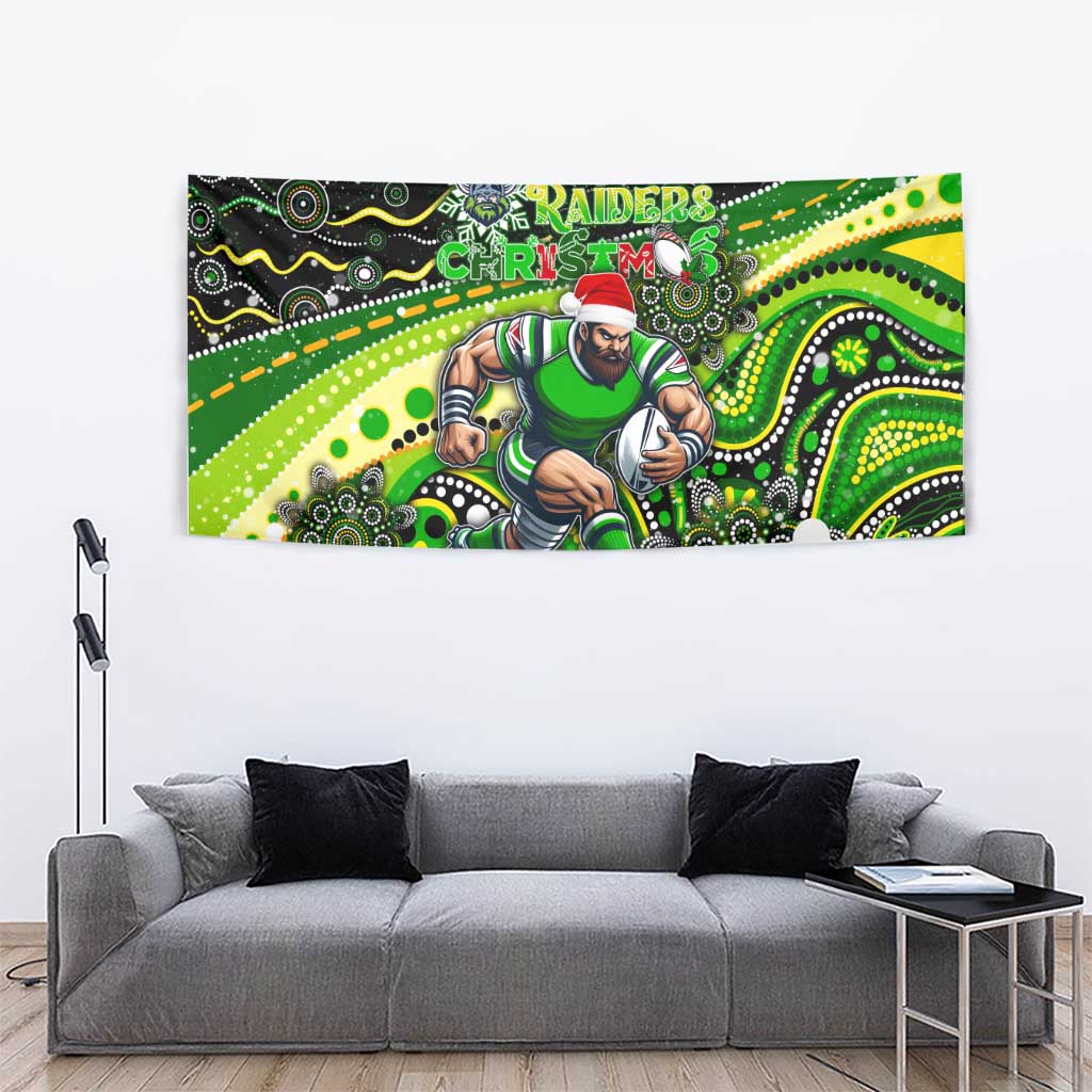 Merry Christmas Raiders Tapestry Aboriginal Santa Rugby Mascot - Canberra