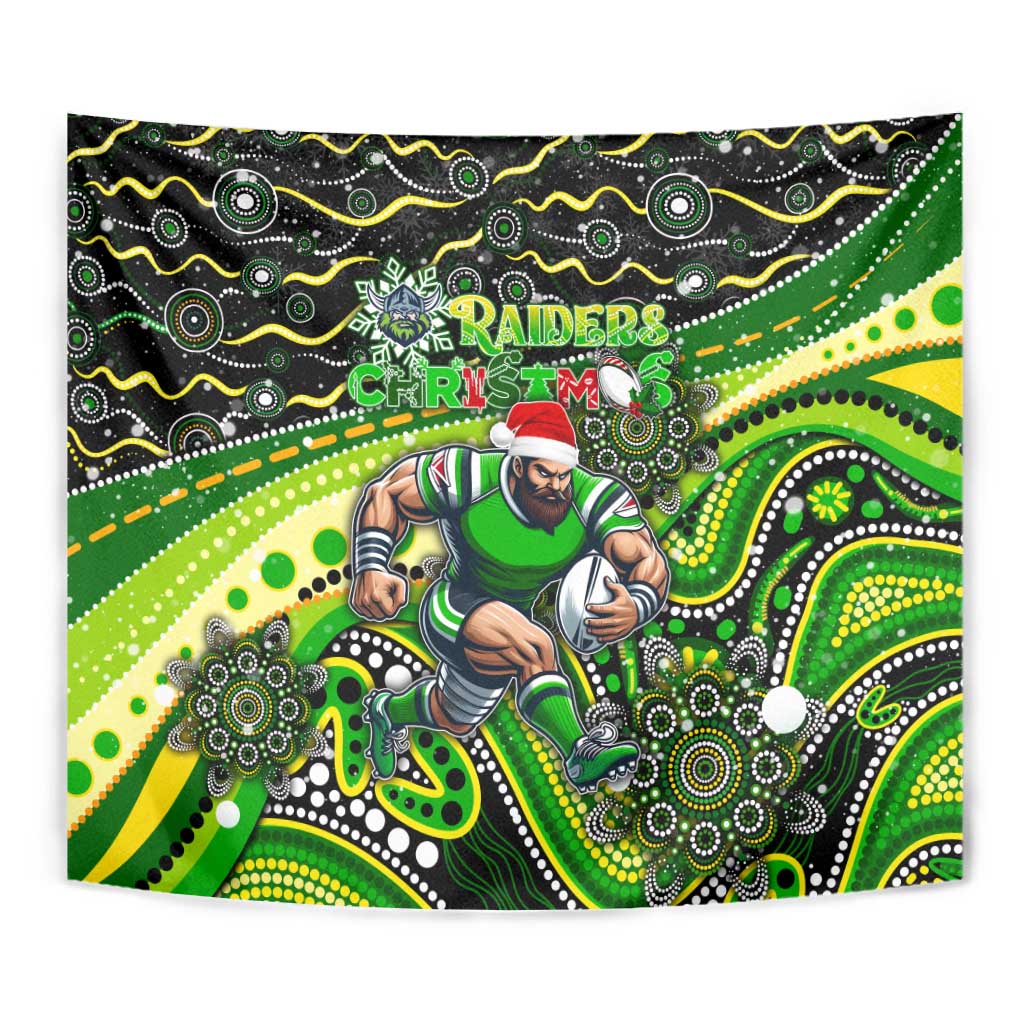 Merry Christmas Raiders Tapestry Aboriginal Santa Rugby Mascot - Canberra