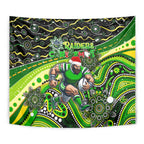 Merry Christmas Raiders Tapestry Aboriginal Santa Rugby Mascot - Canberra