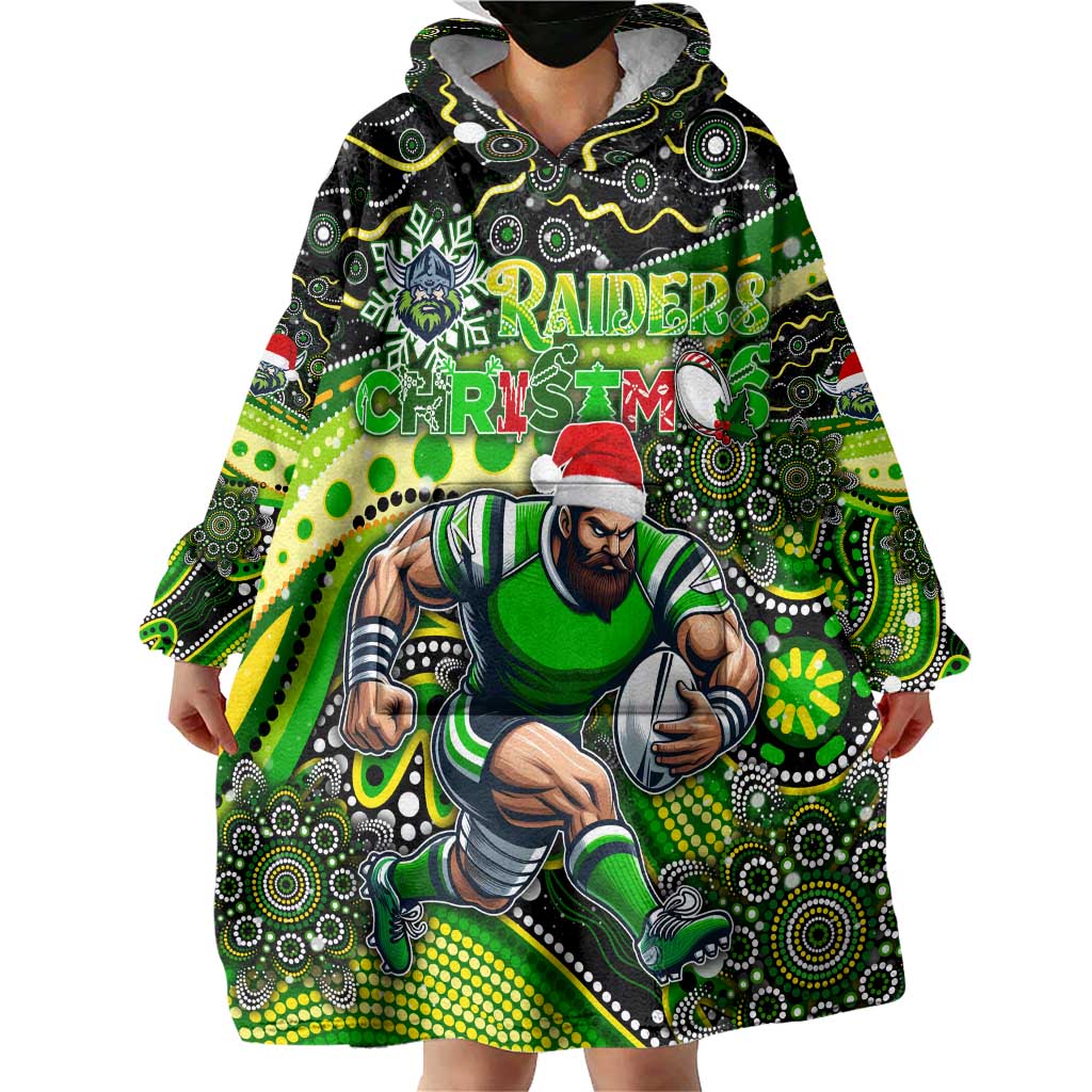 Merry Christmas Raiders Wearable Blanket Hoodie Aboriginal Santa Rugby Mascot - Canberra