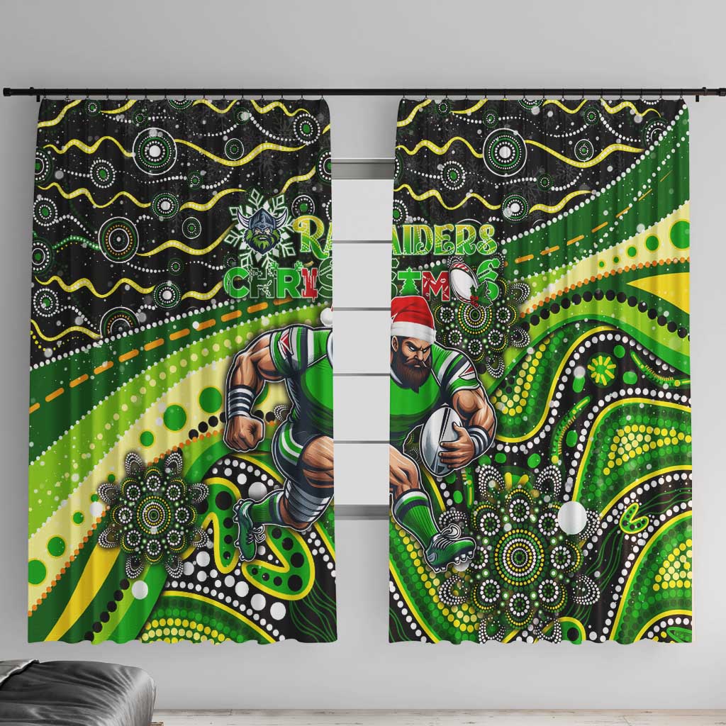 Merry Christmas Raiders Window Curtain Aboriginal Santa Rugby Mascot - Canberra