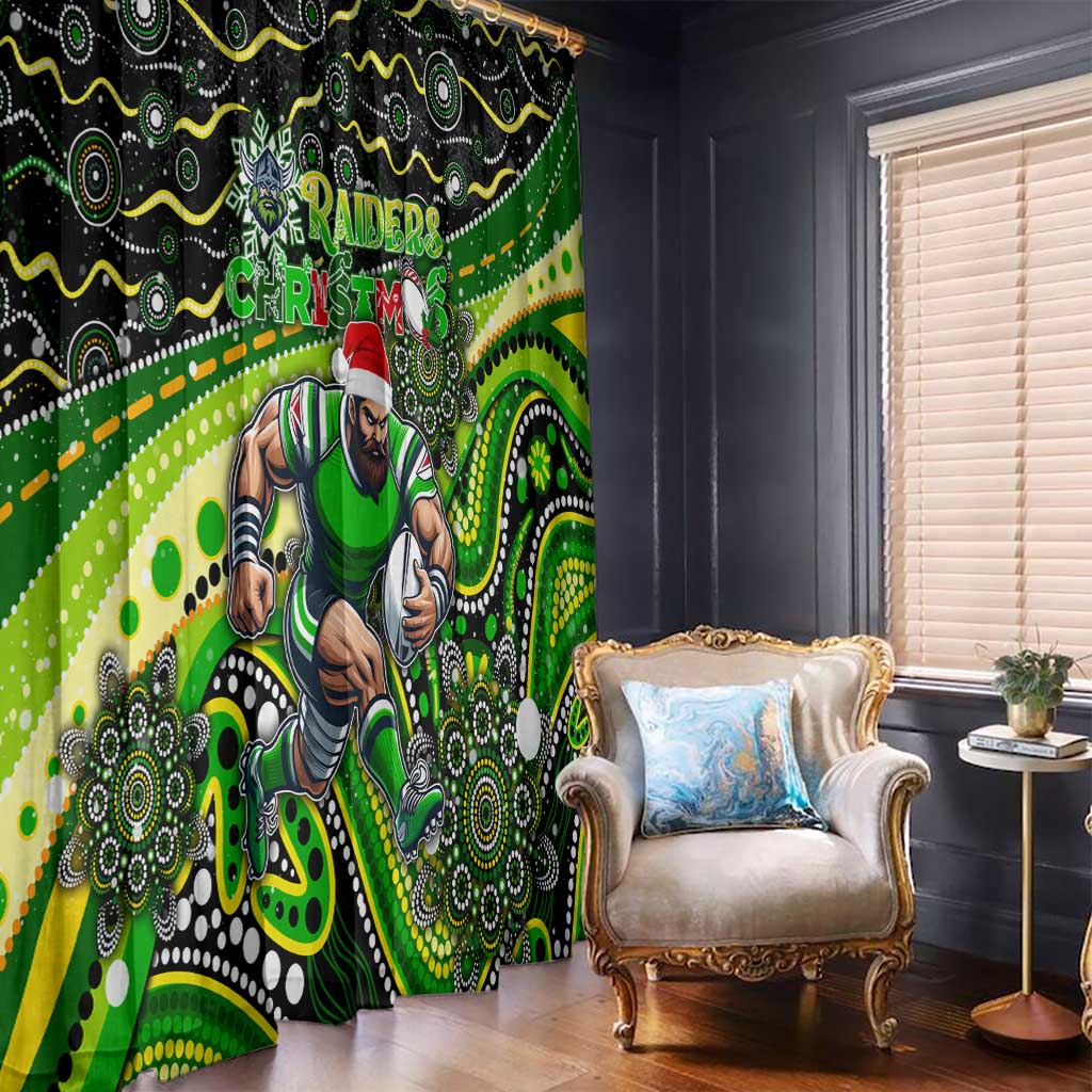 Merry Christmas Raiders Window Curtain Aboriginal Santa Rugby Mascot - Canberra