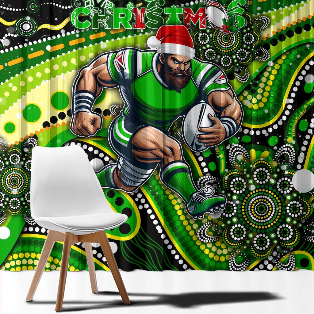 Merry Christmas Raiders Window Curtain Aboriginal Santa Rugby Mascot - Canberra