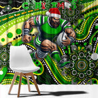 Merry Christmas Raiders Window Curtain Aboriginal Santa Rugby Mascot - Canberra