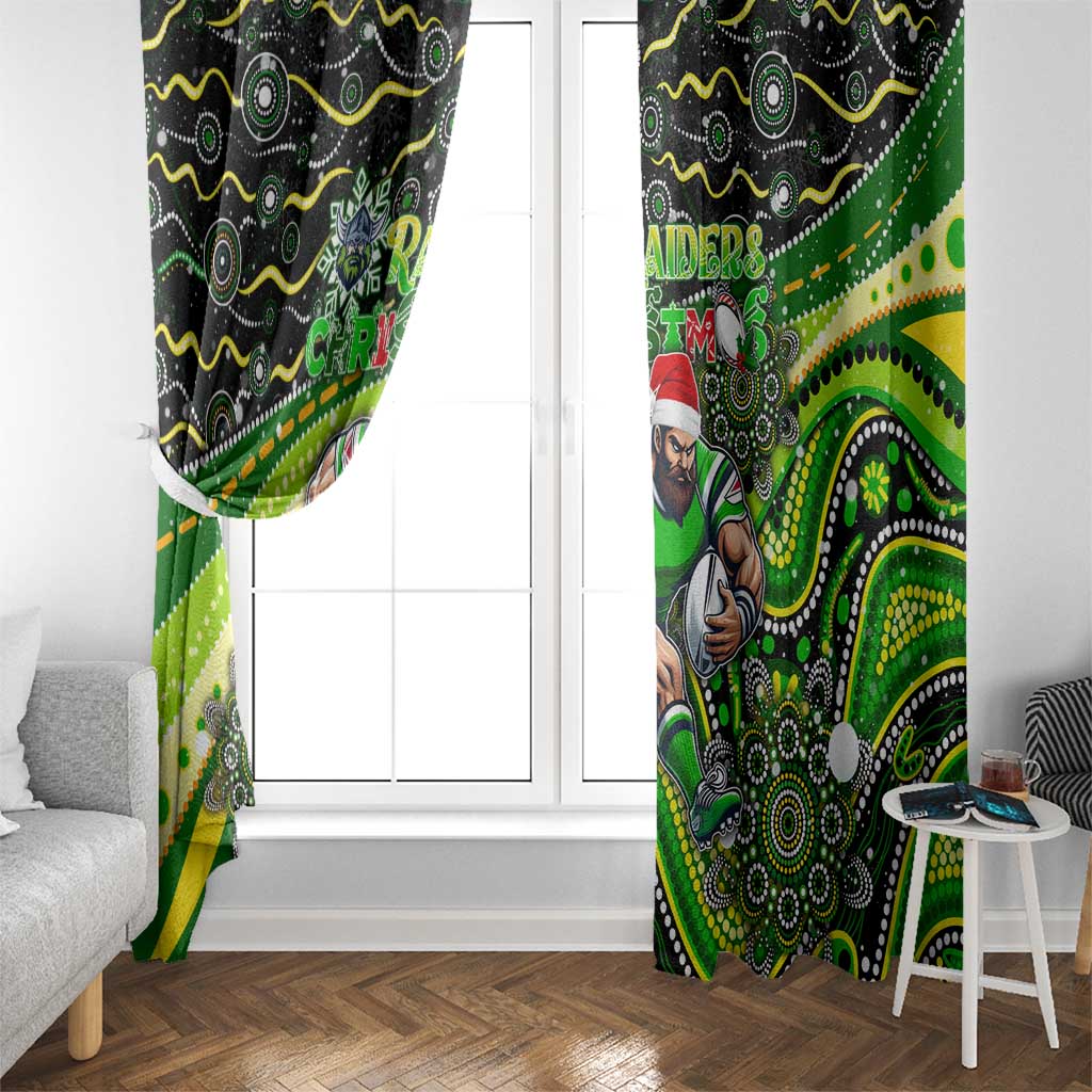 Merry Christmas Raiders Window Curtain Aboriginal Santa Rugby Mascot - Canberra