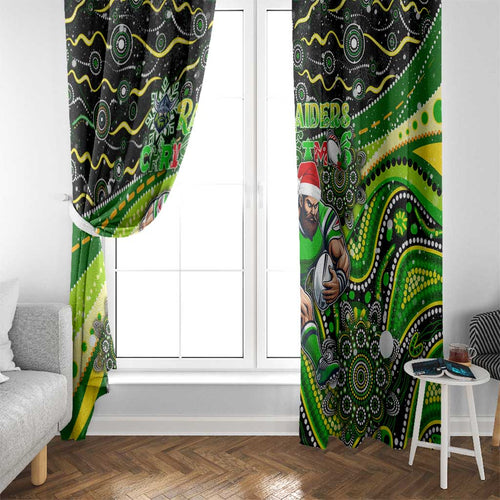 Merry Christmas Raiders Window Curtain Aboriginal Santa Rugby Mascot - Canberra