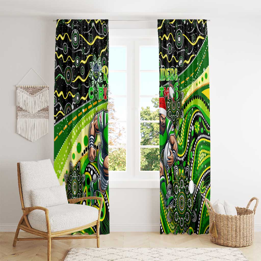 Merry Christmas Raiders Window Curtain Aboriginal Santa Rugby Mascot - Canberra