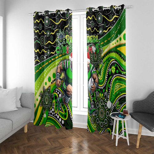 Merry Christmas Raiders Window Curtain Aboriginal Santa Rugby Mascot - Canberra