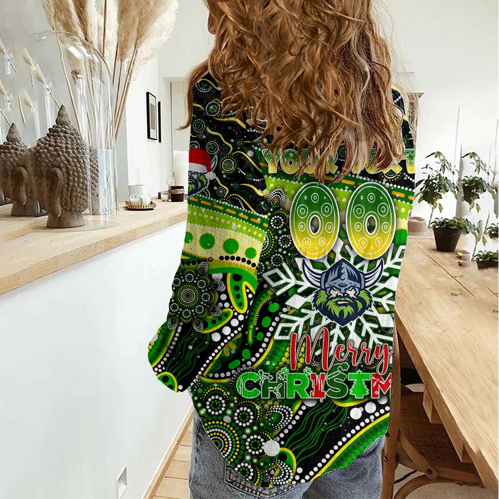 Merry Christmas Raiders Women Casual Shirt Aboriginal Santa Rugby Mascot - Canberra