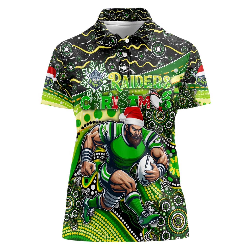 Merry Christmas Raiders Women Polo Shirt Aboriginal Santa Rugby Mascot - Canberra
