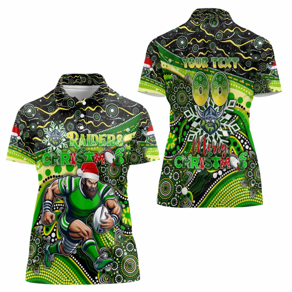 Merry Christmas Raiders Women Polo Shirt Aboriginal Santa Rugby Mascot - Canberra
