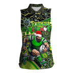Merry Christmas Raiders Women Sleeveless Polo Shirt Aboriginal Santa Rugby Mascot - Canberra