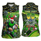 Merry Christmas Raiders Women Sleeveless Polo Shirt Aboriginal Santa Rugby Mascot - Canberra