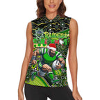 Merry Christmas Raiders Women Sleeveless Polo Shirt Aboriginal Santa Rugby Mascot - Canberra