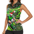 Merry Christmas Raiders Women Sleeveless Polo Shirt Aboriginal Santa Rugby Mascot - Canberra