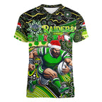 Merry Christmas Raiders Women V-Neck T-Shirt Aboriginal Santa Rugby Mascot - Canberra