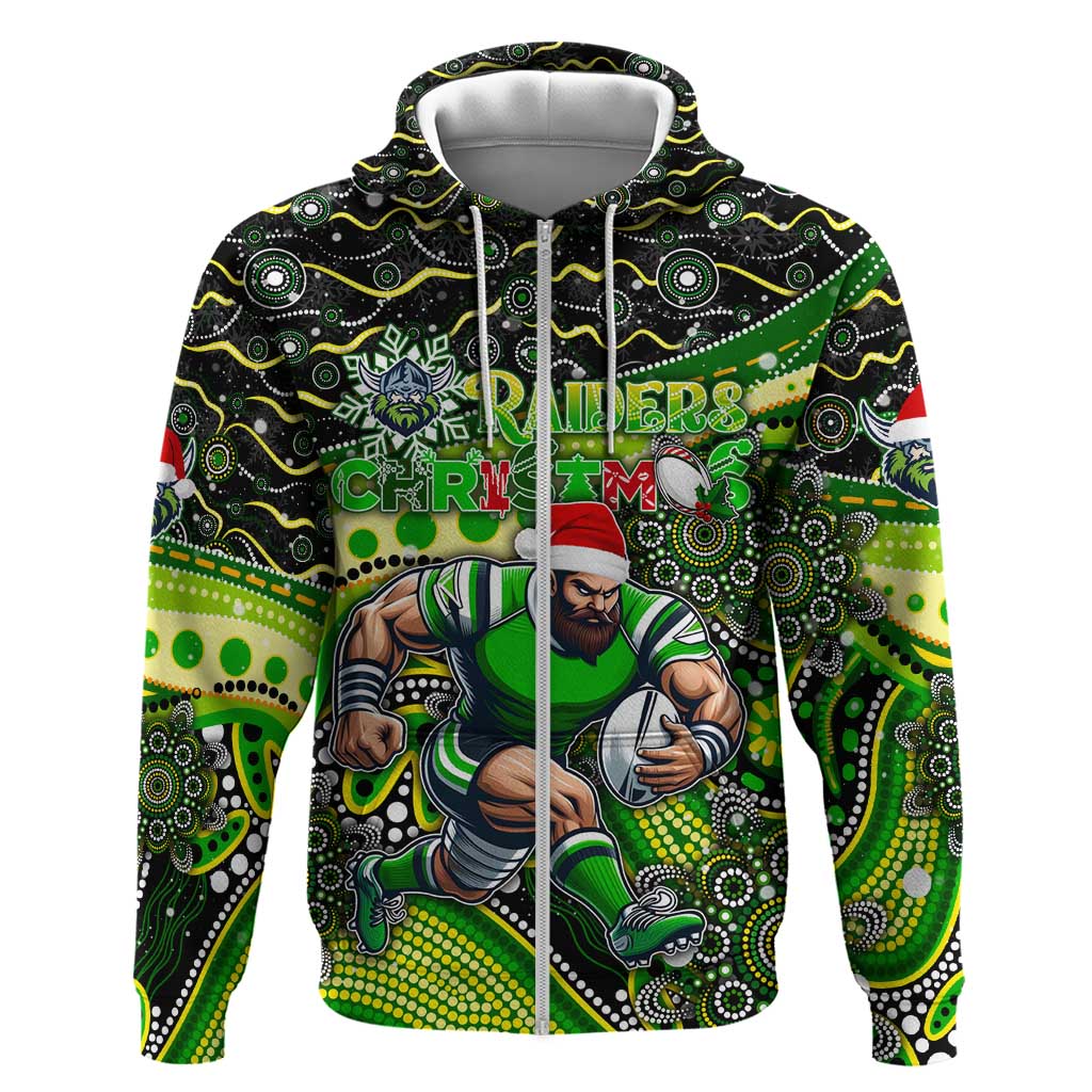 Merry Christmas Raiders Zip Hoodie Aboriginal Santa Rugby Mascot - Canberra