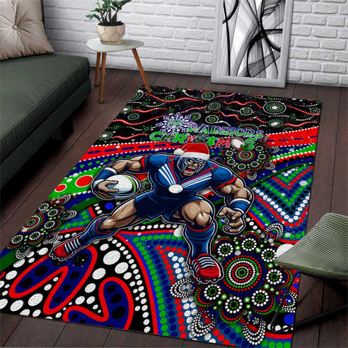 Merry Christmas New Zealand Warriors Area Rug Aboriginal Santa Rugby Mascot